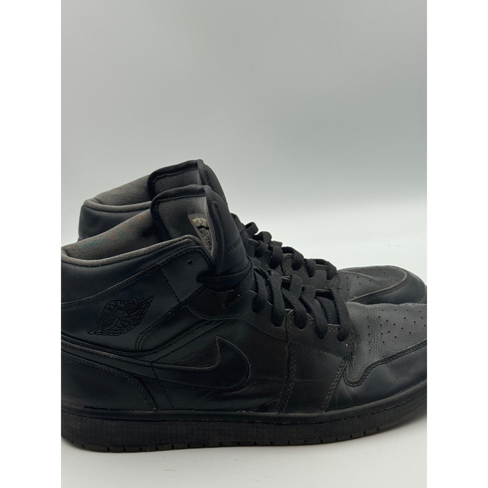 Nike Air Jordan 1 Mid‎ Triple Black Leather Sneakers 554724-021 Mens 11